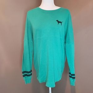 VS Pink Green Long-Sleeved Crewneck Lightweight Top Medium